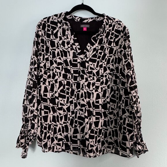 Vince Camuto Printed Puff-Sleeve Blouse - Size 1X – Black & White - 0134 - Picture 2 of 9